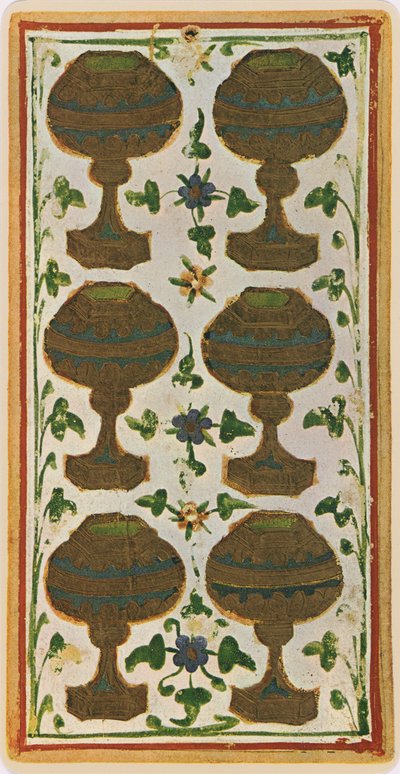 De Zes van Bekers, facsimile van een tarotkaart uit het 